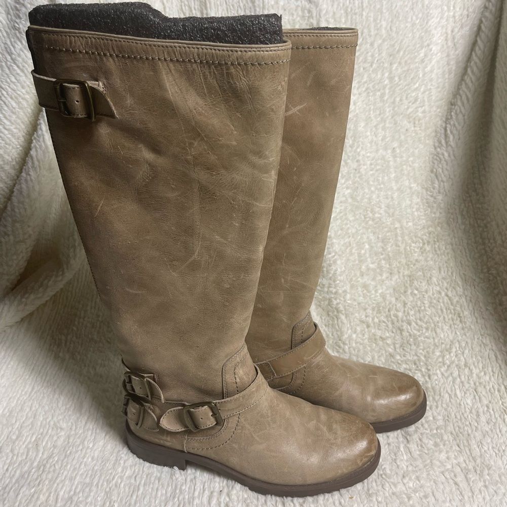 Arturo Chiang Ella distressed leather khaki riding boots SZ8.5M